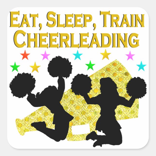GOLD EAT SLEEP CHEERLEADING DESIGN SQUARE STICKER (Front)