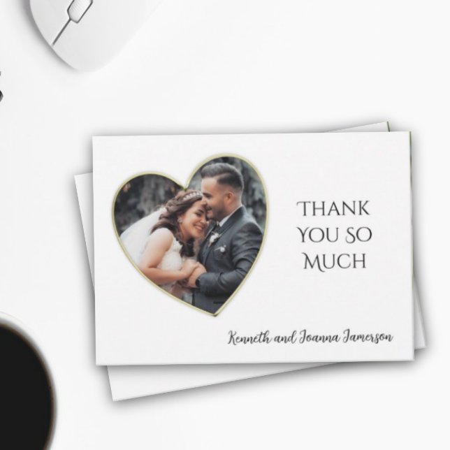Gold Edged Heart Frame Wedding Photo Thank You (Creator Uploaded)