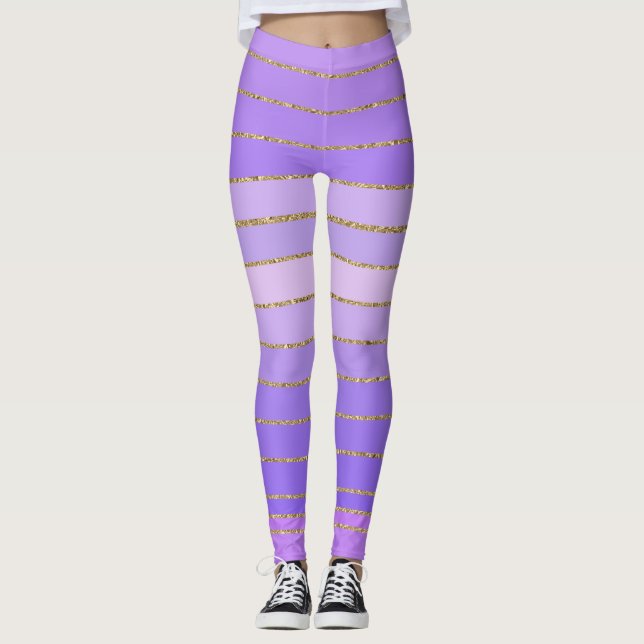 Gold Edged Purple Striped Leggings (Front)
