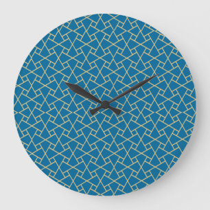 Gold-effect, Blue Islamic Pattern Wall Clock