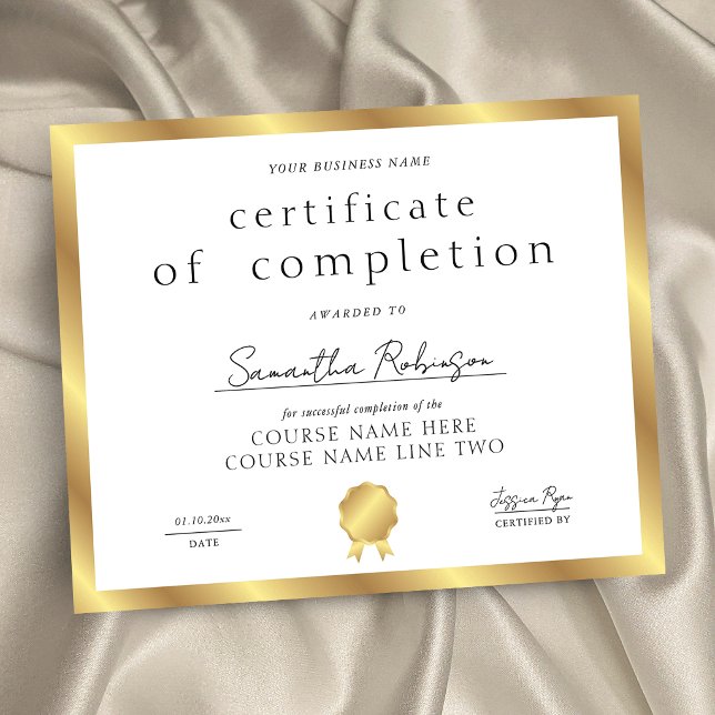 Gold Effect Completion Certificate Business Award (Creator Uploaded)