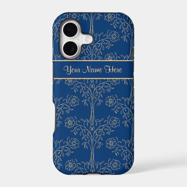 Gold-effect Floral Pattern on Deep Blue Background (Back)