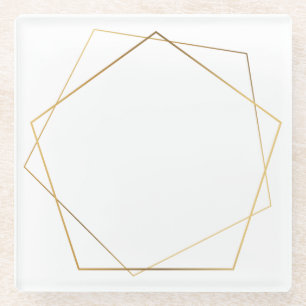 Gold effect geometric pentagon glass coaster