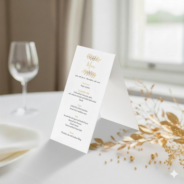 Gold effect leaves wedding reception menu (Gold leafy wedding menu)