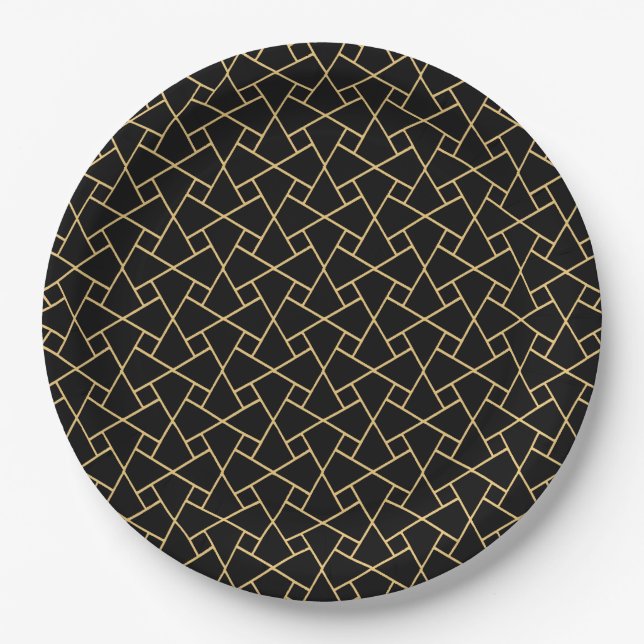 Gold-effect on Black Islamic Custom Paper Plates (Front)