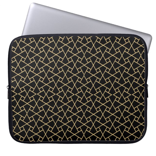 Gold-effect on Black Islamic Pattern Laptop Sleeve (Front)
