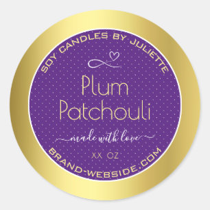 Gold Effect Purple Plum Soy Candles Packaging Classic Round Sticker