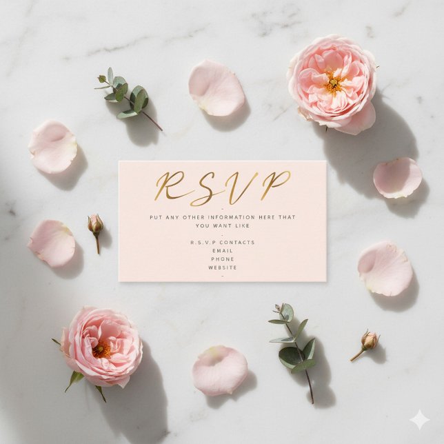 Gold effect script, RSVP pink Enclosure Card (Pink and gold pretty R.S.V.P wedding enclosure card.)
