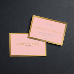 Gold effect, thick gold border, pink background business card
