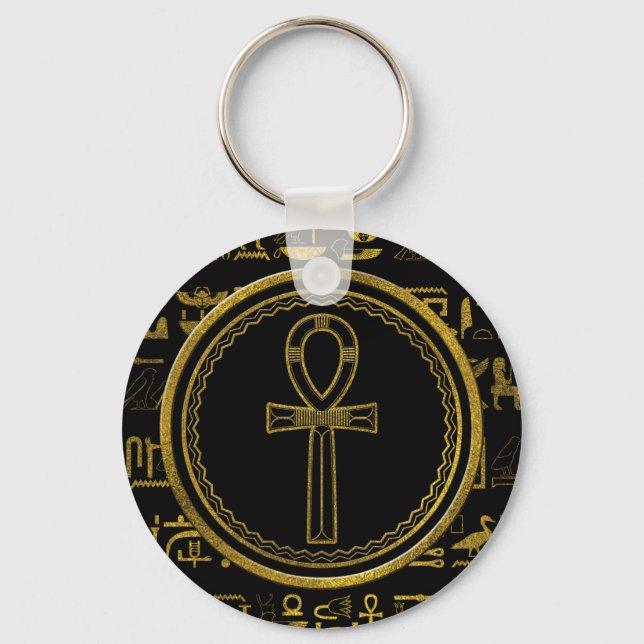 Gold Egyptian Ankh Cross symbol Key Ring (Front)