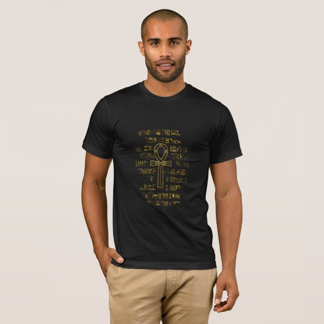 Gold Egyptian Ankh Cross symbol T-Shirt (Front Full)