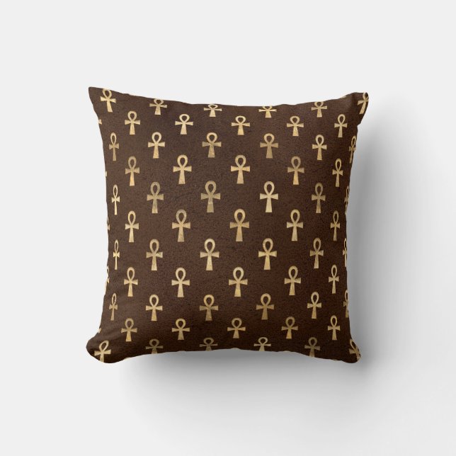 Gold Egyptian Ankh on Brown Cushion (Front)