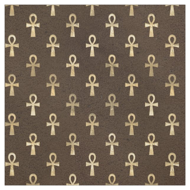 Gold Egyptian Ankh on Dark Brown Fabric (Swatch)
