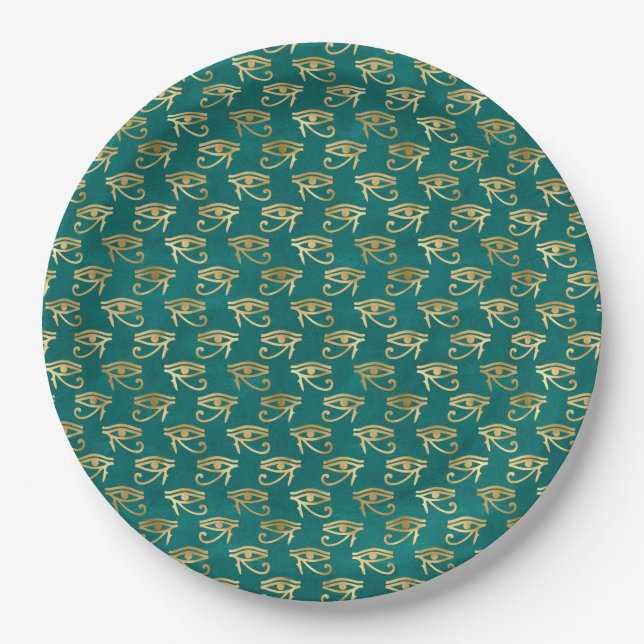 Gold Egyptian Eye of Horus Pattern  Paper Plate (Front)