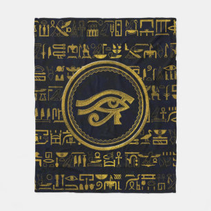 Gold Egyptian Eye of Horus - Wadjet Fleece Blanket