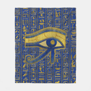 Gold Egyptian Eye of Horus - Wadjet Lapis Lazuli Fleece Blanket
