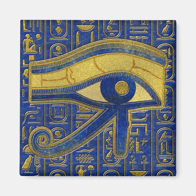 Gold Egyptian Eye of Horus - Wadjet Lapis Lazuli Magnet (Front)