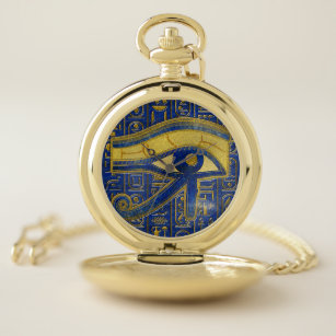 Gold Egyptian Eye of Horus - Wadjet Lapis Lazuli Pocket Watch