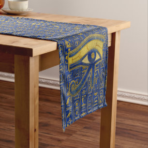 Gold Egyptian Eye of Horus - Wadjet Lapis Lazuli Short Table Runner