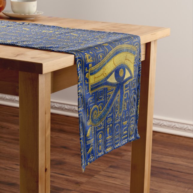 Gold Egyptian Eye of Horus - Wadjet Lapis Lazuli Short Table Runner (In Situ)