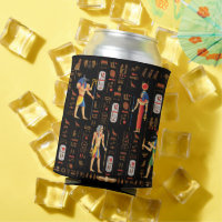 Gold Egyptian hieroglyphs and deities on black