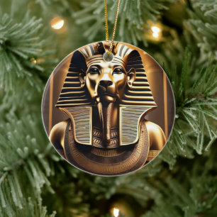Gold Egyptian Pharaoh Lion, Ceramic Tree Decoration