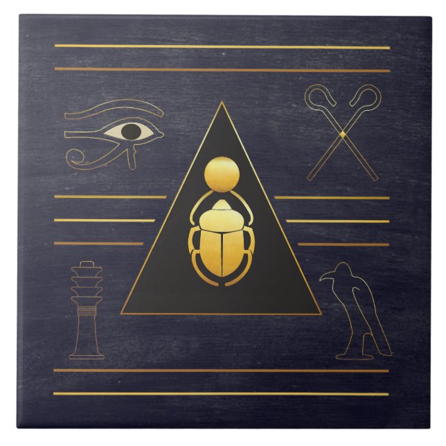 Gold Egyptian Scarab Ceramic Tile (Front)