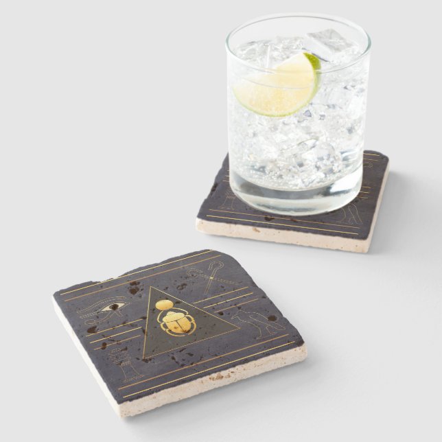 Gold Egyptian Scarab Stone Coaster (Side)