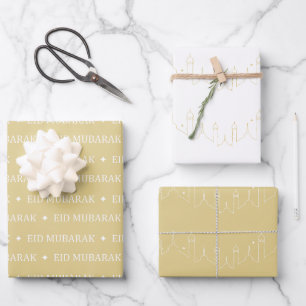 Gold Eid Mubarak Masjid Pattern Design Wrapping Paper Sheet