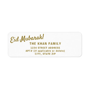 Gold Eid Mubarak Return Address Sticker Label