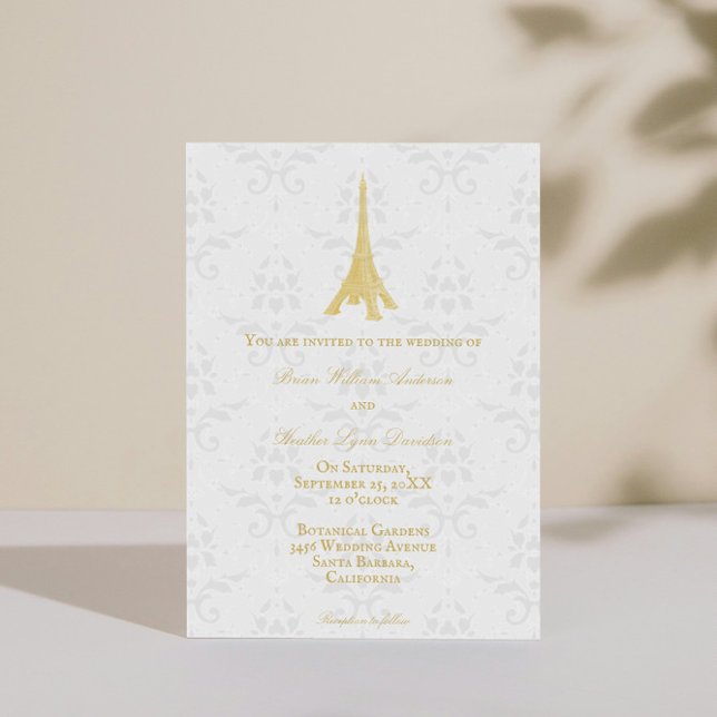 Gold Eiffel Tower Damask Wedding Invitation (Gold Eiffel Tower Damask Wedding Invitation)
