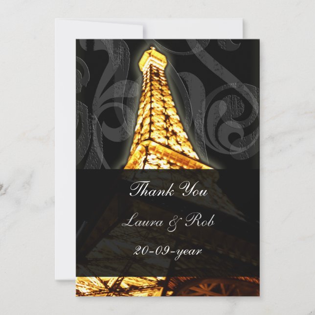 Gold Eiffel tower French Wedding Thank You Invitation (Front)
