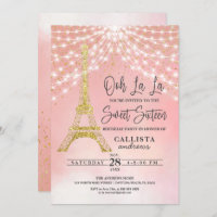 Gold Eiffel Tower Glitter Sparkles Lights Sweet 16
