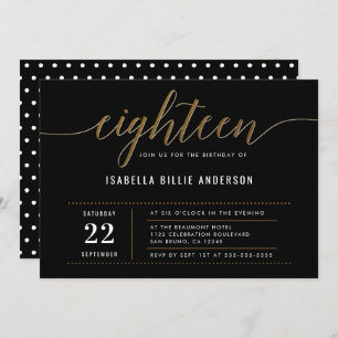 Gold Eighteen Script Birthday Party Invitations