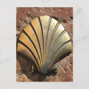 Gold El Camino shell sign, pavement, Leon, Spain Postcard