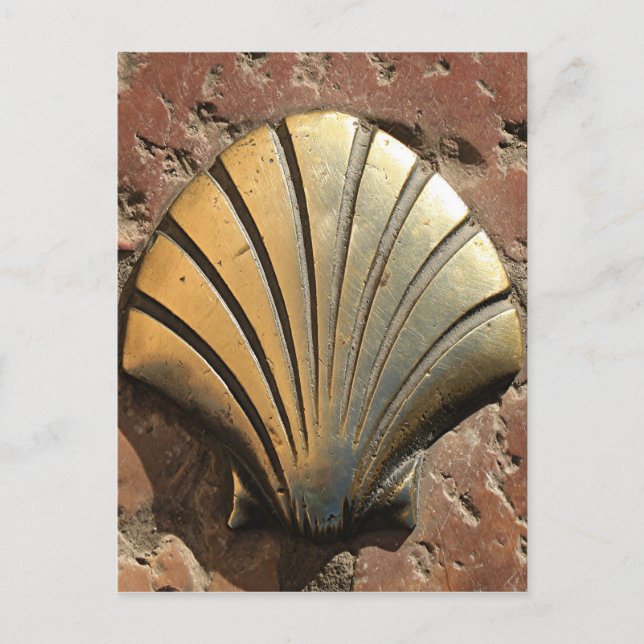 Gold El Camino shell sign, pavement, Leon, Spain Postcard (Front)