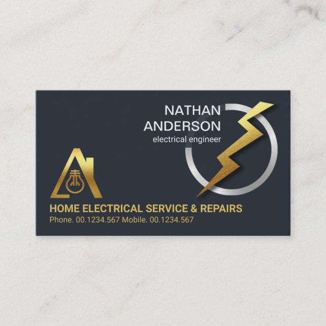 Gold Electric Lightning Silver Metre Gauge  Business Card (Front)