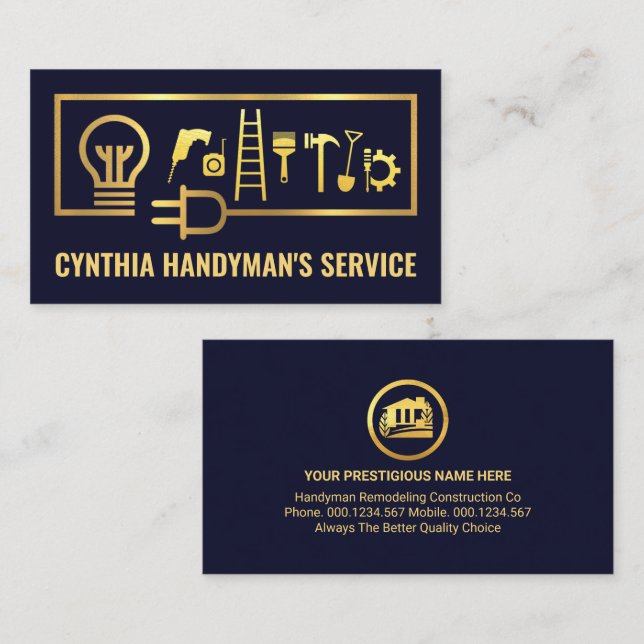 Gold Electrical Handyman Tools Frame Business Card (Front/Back)
