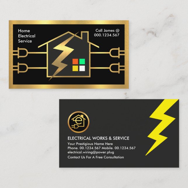 Gold Electrical Home Circuit Frame Business Card (Front/Back)