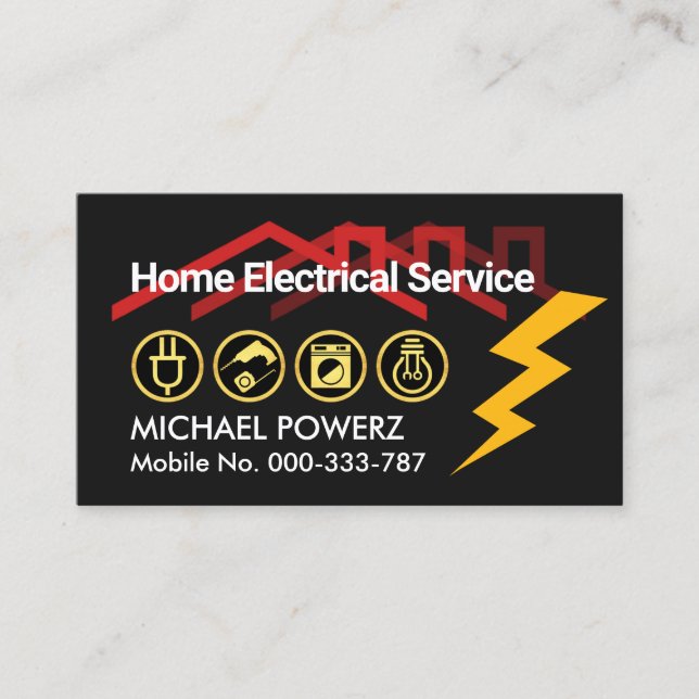 Gold Electrical Icons Lightning Power Business Card (Front)
