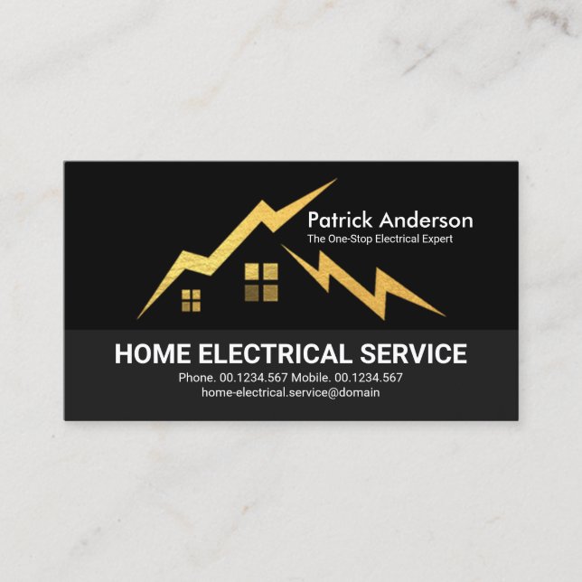 Gold Electrical Lightning Home Silhouette Business Card (Front)