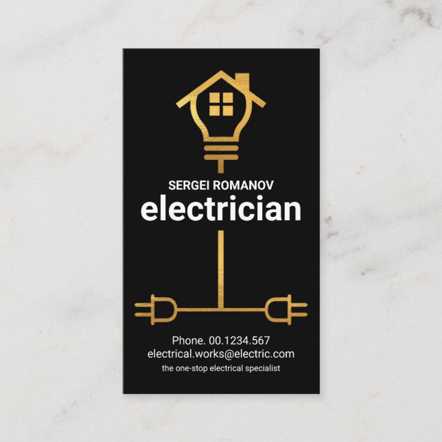 Gold Electrical Wiring Home Electrician Service Business Card (Front)