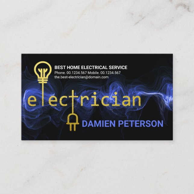 Gold Electrician Circuit Blue Power Lightning Business Card (Front)