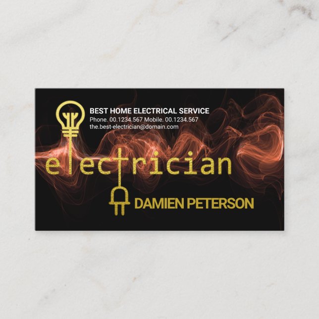 Gold Electrician Circuit Red Power Lightning Business Card (Front)