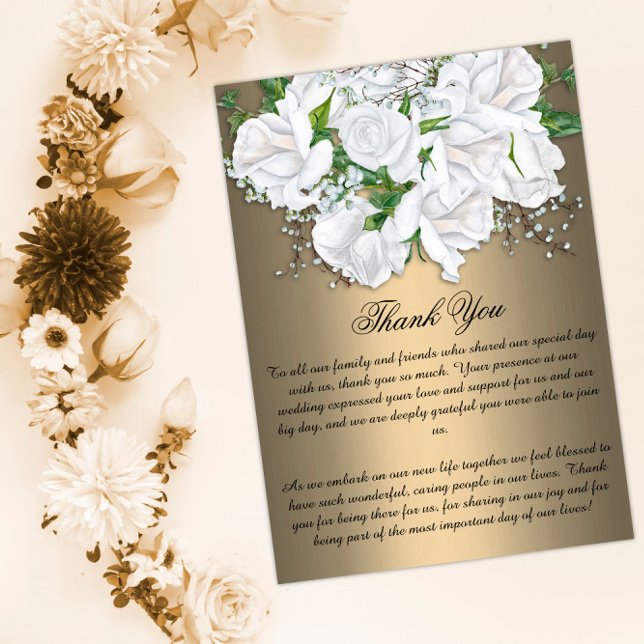 Gold Elegance and White Roses Wedding Thank You (Creator Uploaded)