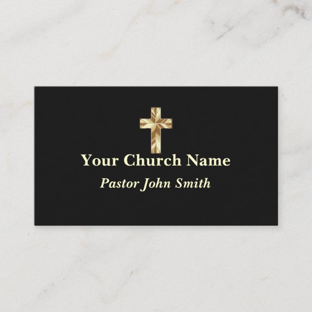 Gold Elegance Church Pastor Christian Cross Business Card (Front)
