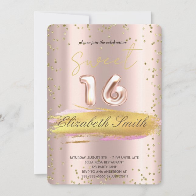  Gold elegance,  rose gold sweet sixteen   Invitat Invitation (Front)