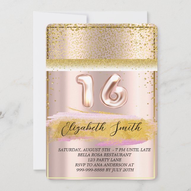  Gold elegance,  rose gold sweet sixteen  Invitati Invitation (Front)