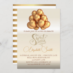 Gold elegance, sweet sixteen invitation
