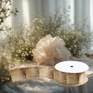 Gold Elegance Swirls Floral Motifs Vibrant Satin Ribbon